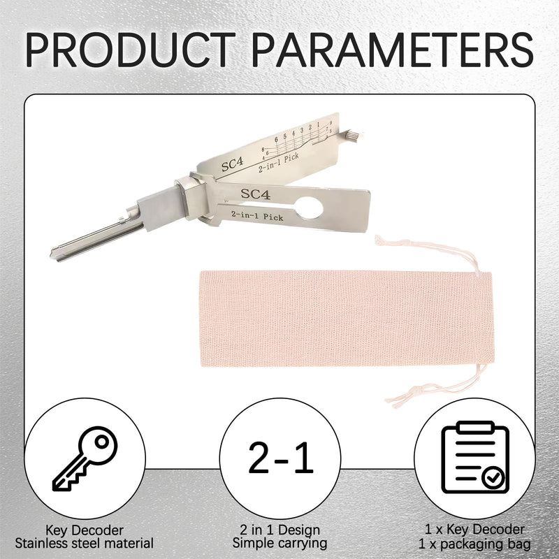 Key Decoder Made of Stainless Steel, Key Decoder Master Key Decoder, SC4 Stainless Steel Key Decoder Auto Lock Pick Stainless Steel Master Key Decoder with Storage Bag for Door Locks
