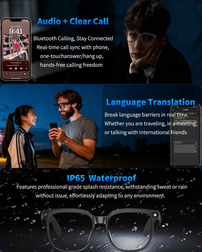800W Ai Smart Glasses with Camera 1080P HD Video Recording, AI Translator for 160 Languages, GPT Object Recognition, Bluetooth Audio, Photochromic Lenses, 290mAh Long Battery for Travel Sports M08