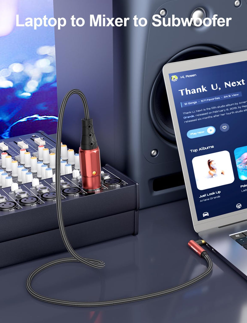 90 Degree Right Angle 3.5mm to XLR Cable Male to Male XLR to 1/8 Inch Cable for Mixing Console, Sound Card, Speaker and More(16 Feet, Wine Red) 16 Feet XLR Male to 3.5MM