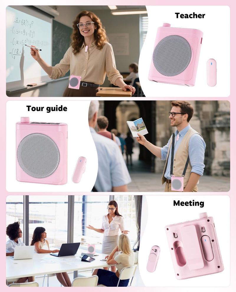 [AUSTRALIA] - Tearstone Voice Amplifier for Teachers with Wireless Magnetic Lavalier Microphone, Bluetooth Portable Rechargeable Speaker, 2 Mics for Classroom, Meetings, Speeches, Outdoor (Pink) Pink 