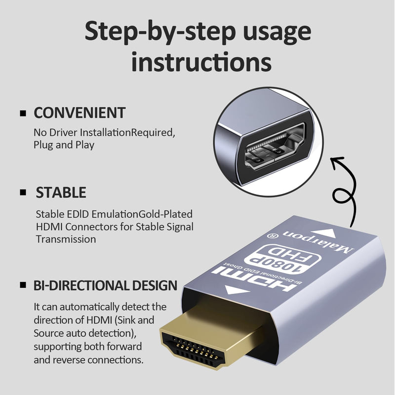 Hdmi Edid Emulator Passthrough 3rd Generrtion Aluminum fit Headlesskeep The EDID of The Monitor Active Switches and Extenders 1920x1080@59Hz 3P HDMI EDID 1080-3P