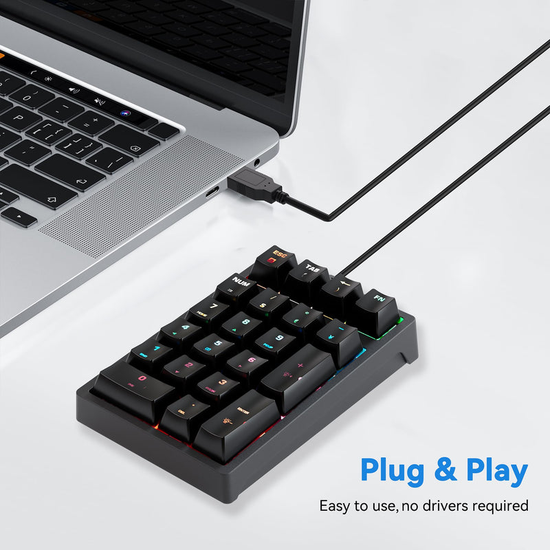 [AUSTRALIA] - Number Pad, Mechanical USB Wired Numeric Keypad with Blue LED Backlit 21 Key Mini Numpad for Laptop Desktop Computer PC Black (Blue switches) Black - Mechanical Keypad 
