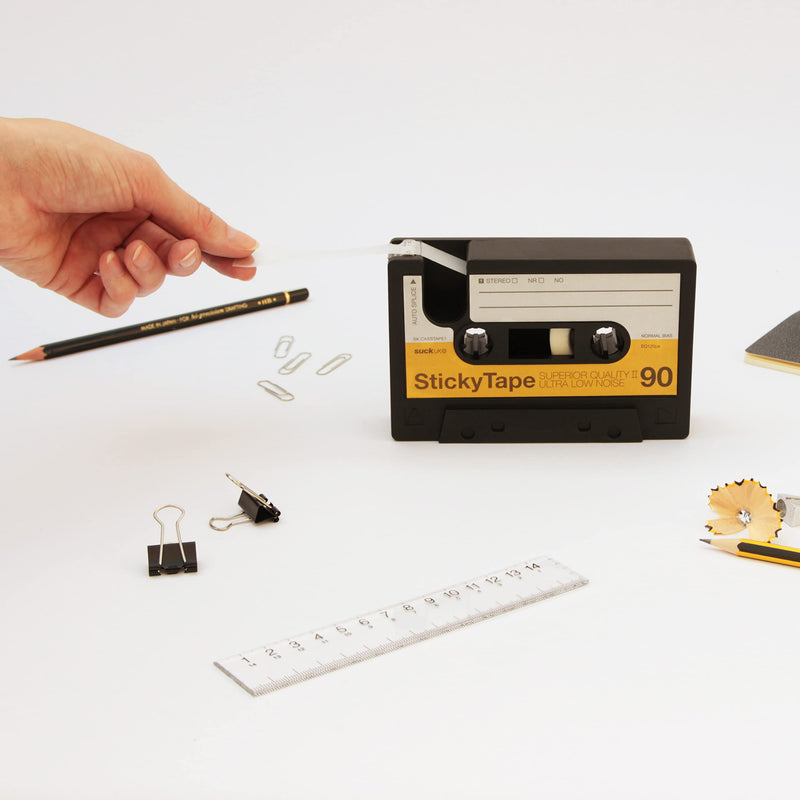 [AUSTRALIA] - Suck UK Tape Dispenser - Retro Cassette Tape Dispenser Desk - Retro Desk Accessories - Novelty Office Accessories - Sticky Holder - Double Sided Organiser - Old School Stationery Gift - Refillable 
