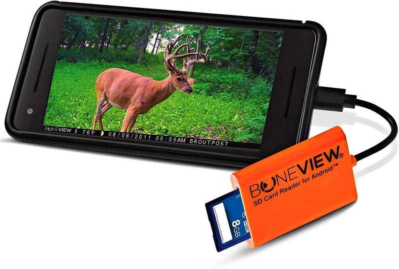 SD Card Reader for Android - Type C USB Trail Camera Viewer, Photo & Video from All Game Cam Memory on Any Smart Phone, Samsung, Moto, LG + Free MicroUSB OTG Adapter, Includes Zipper Case