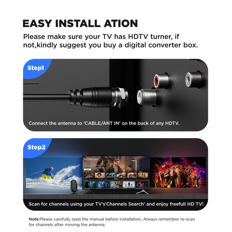 650+ Miles Coverage Range TV Antenna Indoor Supports 2K 4K for Smart TV Local Channels, Signal Amplifier and 18ft Cable,digital tv antenna indoor BLACK