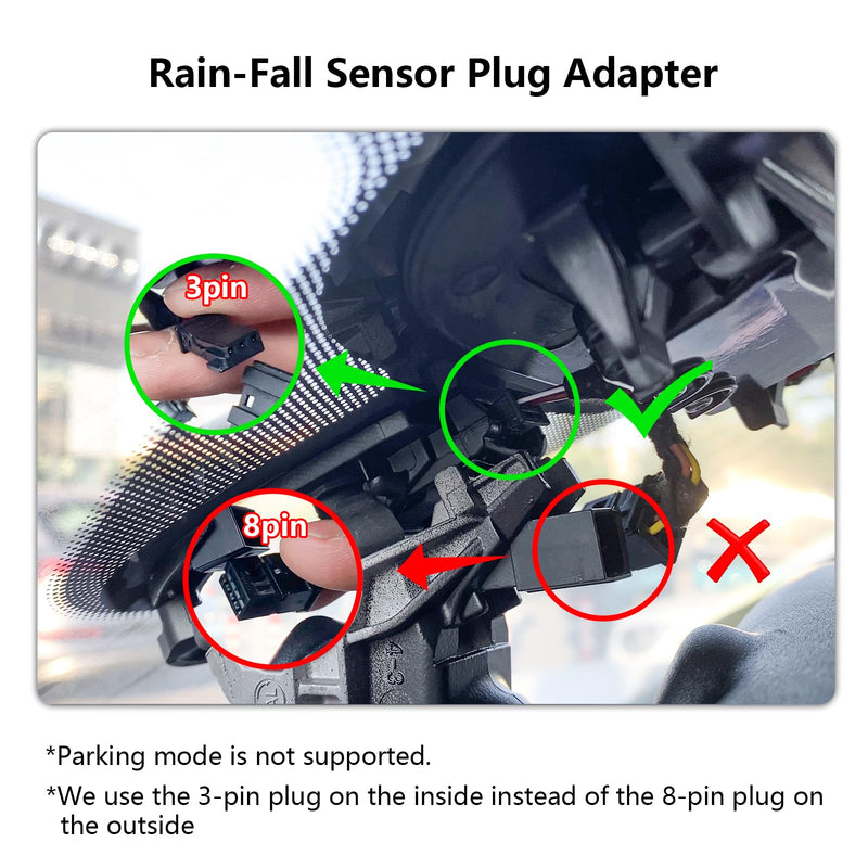 [AUSTRALIA] - Mangoal Dash Cam Power Adapter for Audi Porsche Volkswagen with Black 3-Pin Rain Sensor – Hidden Cable Kit for GPS Radar Mirror Camera, Plug & Play Fits All Models with Black 3-Pin Rain Sensor Port 