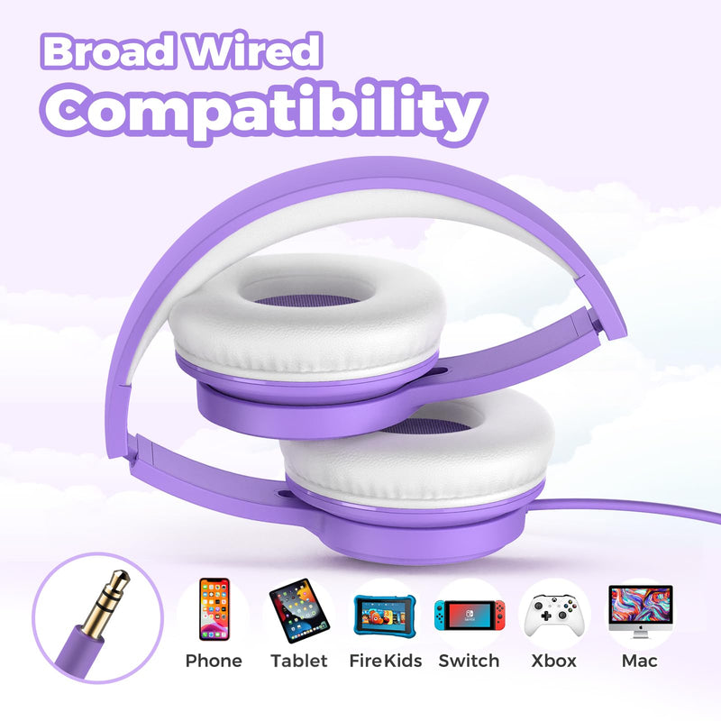 [AUSTRALIA] - TuneFlux Upgraded Kids Headphones, Wired Toddler Headphones, 85dB Limited Volume On Ear Headphones, Portable Foldable Design, Stereo Sound Kids Headphones for School/Tablet/Travel-Purple Purple 