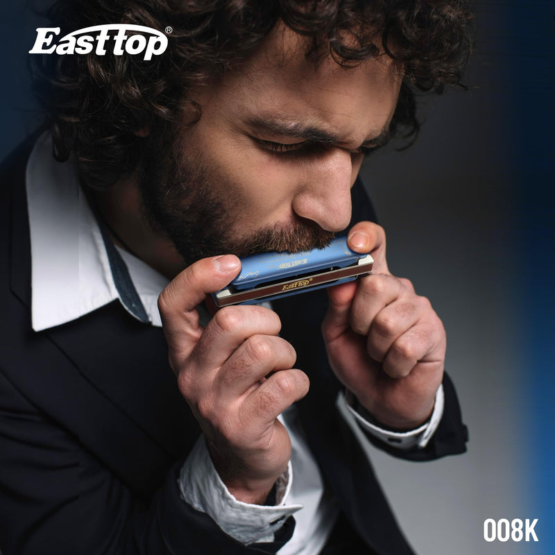 [AUSTRALIA] - East top Diatonic Harmonica Key of E, 10 Holes 20 Tones 008K Diatonic Mouth Organ Harmonica with Blue Case, Standard Harmonica For Adults, Professionals and Students blue-E 