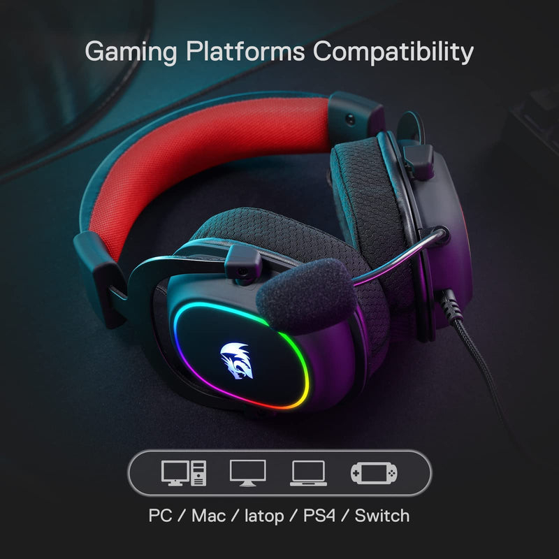 Redragon H510 Zeus-X RGB Wired Gaming Headset - 7.1 Surround Sound - 53MM Audio Drivers in Memory Foam Ear Pads w/Durable Fabric Cover- Multi Platforms Headphone - USB Powered for PC/PS4/NS Black-RGB