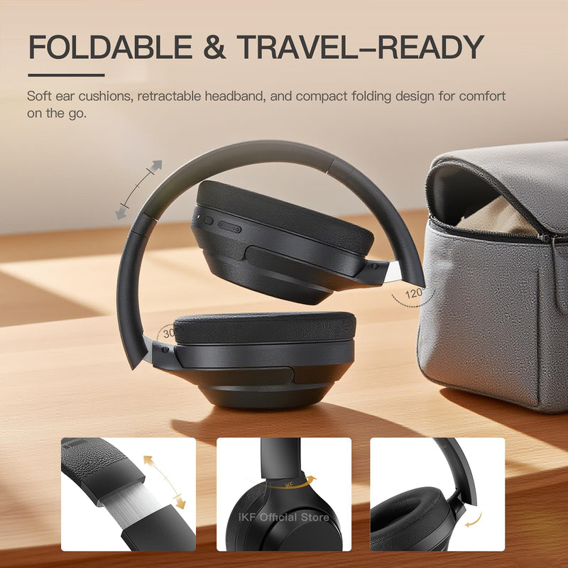 iKF T1 Pro Bluetooth Over-Ear Headphones, 100H Playback, 3.5mm Wired | HiFi Sound, Wireless Multipoint Connect, 38ms Low Latency, 40mm Custom Drivers, Foldable, Travel, Work, Gaming, Offwhite
