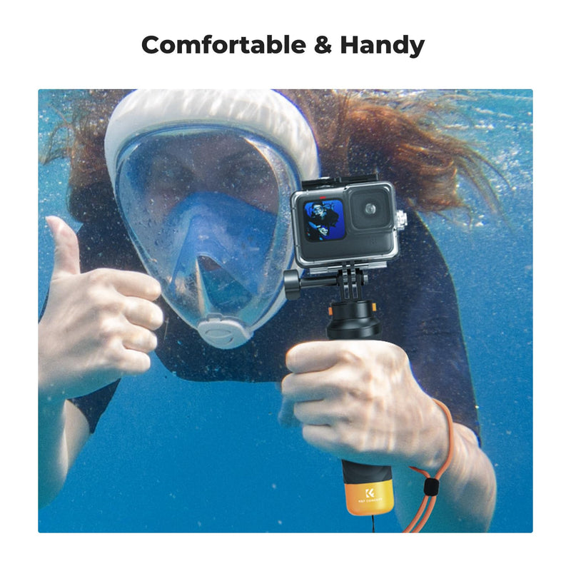 K&F Concept Waterproof Floating Hand Grip, Fast-Release Design Compatible with GoPro, Bottom 1/4 Interface for Most Other Action Cameras, Anti-Slip Handle, Wrist Strap for Water Sports