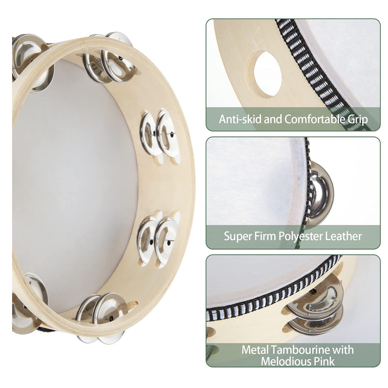 [AUSTRALIA] - 3 Pack 8 inch Tambourine for Adults Hand Held Wood Tambourine Metal Jingles Musical Educational Instrument Rhythm Percussion Tambourine for KTV, Party, Church (Single Row) 