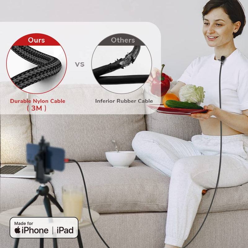 PIXEL Mini Lavalier Microphone for iPhone iPad (Apple MFi-Certified), Lightning Mini Lapel Mic for YouTube TikTok Video Recording Vlogging Live Streaming (5ft) 5ft (1.5m)