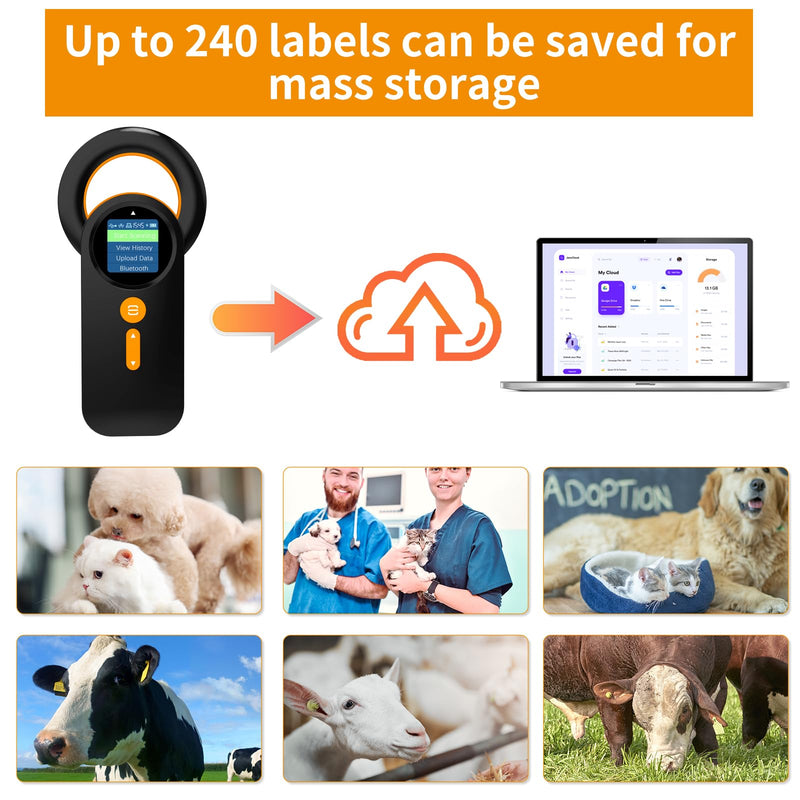Bluetooth Pet Microchip Reader,Alacrity 3-in-1(2.4GHz Wireless+Bluetooth+USB) Animal Universal Microchip Tag Reader Scanner with 1.44” TFT Screen,800mA*H Rechargeable Battery,240 Pieces Data Storage Na-q30