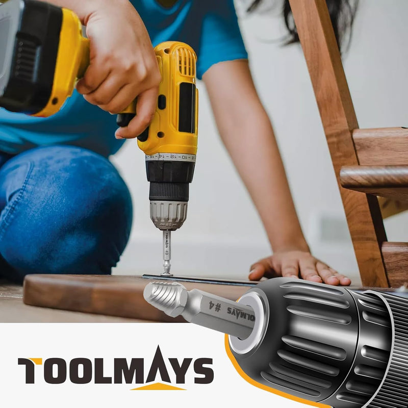 TOOLMAYS Screw Extractor Set, 5 Pieces Left Extractor Set, Max. Hardness up to 66 HRC, Damaged Screw Remover Extractor Set 2-in-1 solution