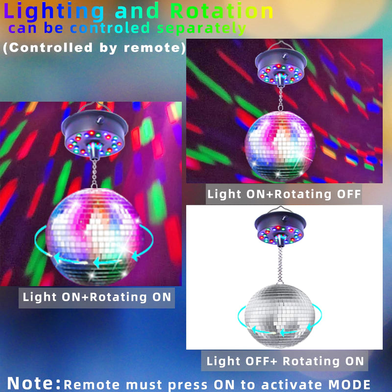 Mirrors Ball Motor with Remote, 5-10 RPM Adjustable Spinner with 23 RGBW LED Rotator with Multi Light Mode and Sound Control for 6 to 12 Inch Mirror Ball(Not Included)