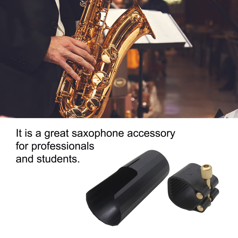 [AUSTRALIA] - PU Leather Alto Saxophone Ligature Clip Fastener with Saxophone Mouthpiece Plastic Cap For Alto Sax Saxophone 