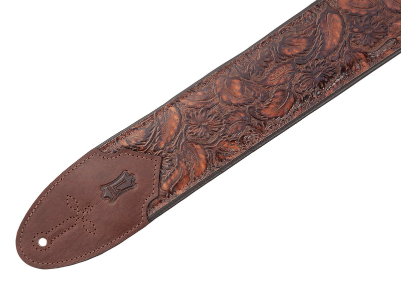 Levy's Leathers Sundance Series 3" Wide Embossed Leather Guitar Strap – Premium Geranium Whiskey Western Pattern, Wide & Comfortable Support (M4WP-006) Geramium Whiskey