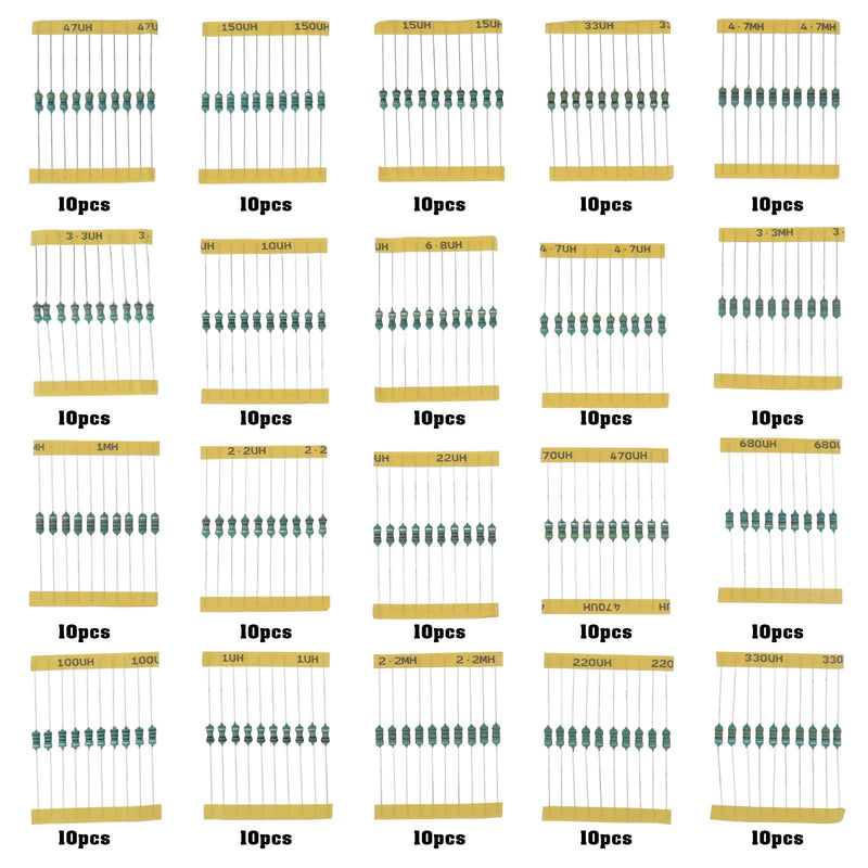 Be In Your Mind 200-Piece Inductor Assortment Set 1 UH - 4.7 MH 1/2 W Inline Inductor Colour Ring Inductance Assortment 10x20 Specifications in Plastic Boxes for Electrical Circuit Devices