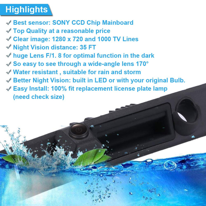 Super HD Vehicle Camera 1280x720 Pixels 1000 TV Car Parking Camera Night Vision Reverse Waterproof Trunk Handle Back up Rear View Camera for Audi A4 B6 B7 A3 A6 Avant Kombi S3 S6 A8 S8 RS4 RS6 A5 Q7 Model 2=LS8001B(NO.3)