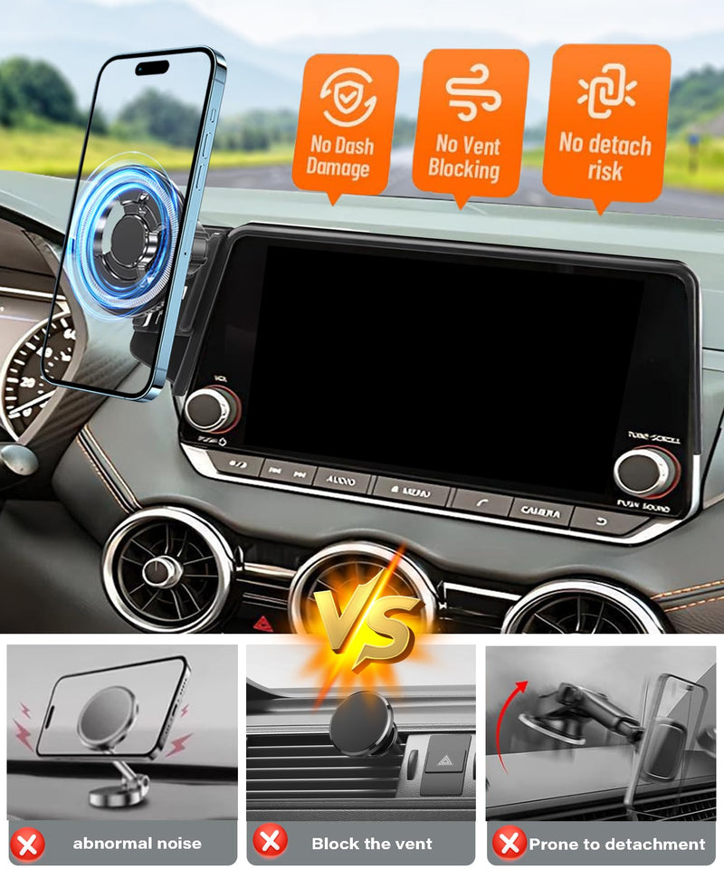 Car Phone Mount for Nissan Rogue/Altima/Sentra 8 Inch Screen | 2021-2026 Nissan Rogue/2019-2025 Altima/2020-2025 Sentra MagSafe Strong Magnets Cell Phone Holder,with Portable Phone Gripper for 21-26 Rogue/19-25 Altima/20-25 Sentra(8 Inch)