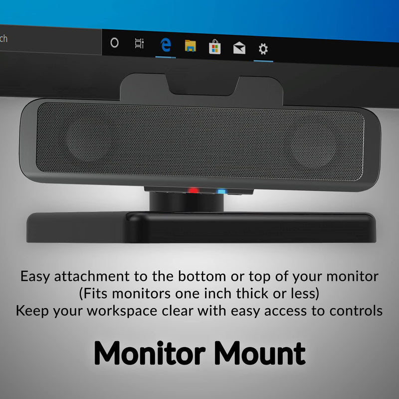 Cyber Acoustics USB & Bluetooth Speaker Bar (CA-2890BT) – USB Powered Speaker with Speakerphone for PC and Bluetooth to Simultaneously Connect to Smartphones, Clamps to Monitor, Convenient Controls USB and BT