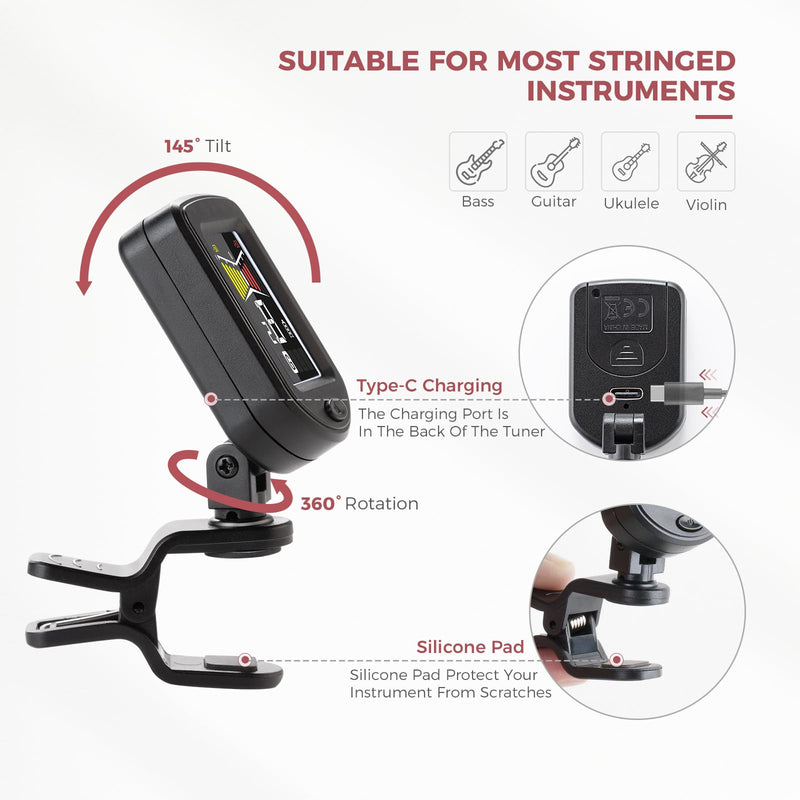 [AUSTRALIA] - Guitar Capo Rechargeable Guitar Tuner Acoustic Guitar Accessories Kit Including Capo, Tuner, Picks, Wall Mount Hanger, Guitar String Cleaner for Guitar Players 