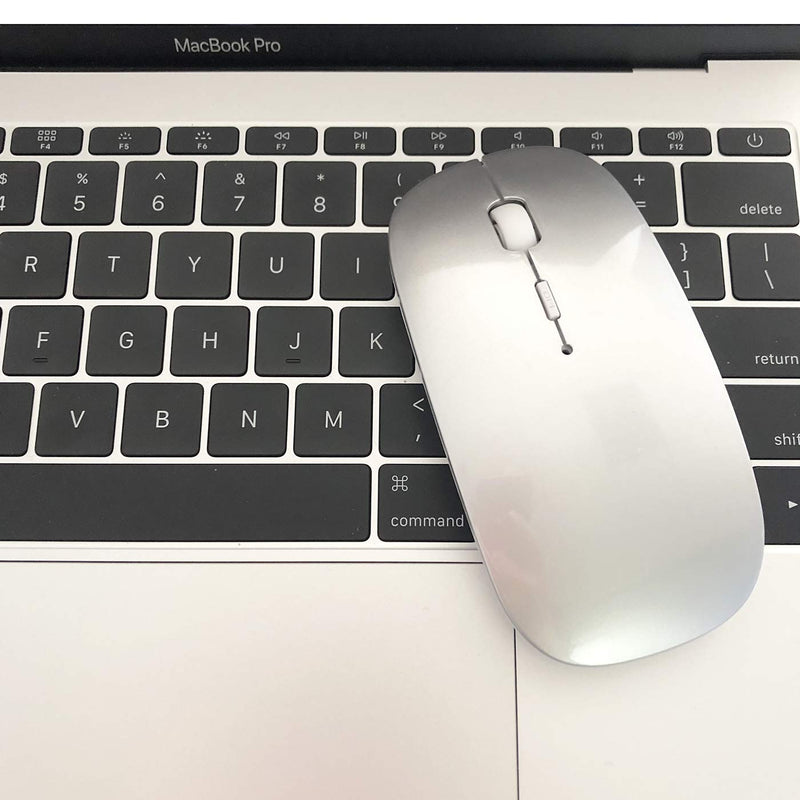Rechargeable Bluetooth Mouse for Laptop iPad Pro iPad Air MacBook Pro MacBook Air Wireless Mouse for Laptop Mac MacBook Chromebook Win8/10 silver