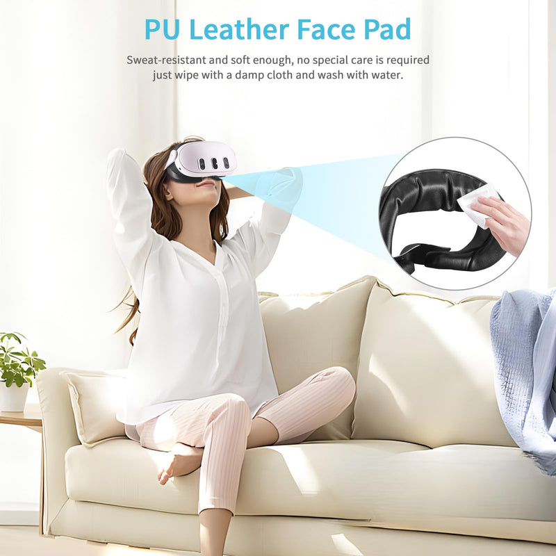 Thickening Face Cover Pad Facial Interface for Meta/Oculus Quest 3 Accessories,with Sweat-Proof PU Leather Face Cushion Pad and Cotton Mesh Foam Face Pad Replacement (Not for Official Charger Dock) Cotton Mesh+PU Leather