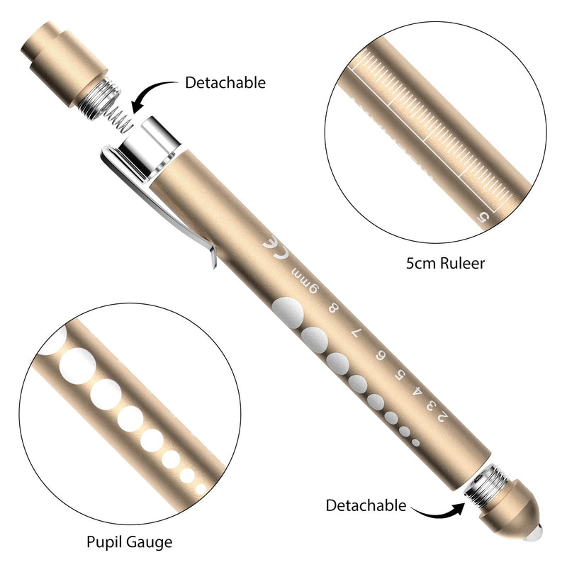 [AUSTRALIA] - RISEMART Pupil Light, Diagnostic Light, Nurse Emergency Service Accessories with Pupil Meter and Ruler (Gold and White) Gold and White 