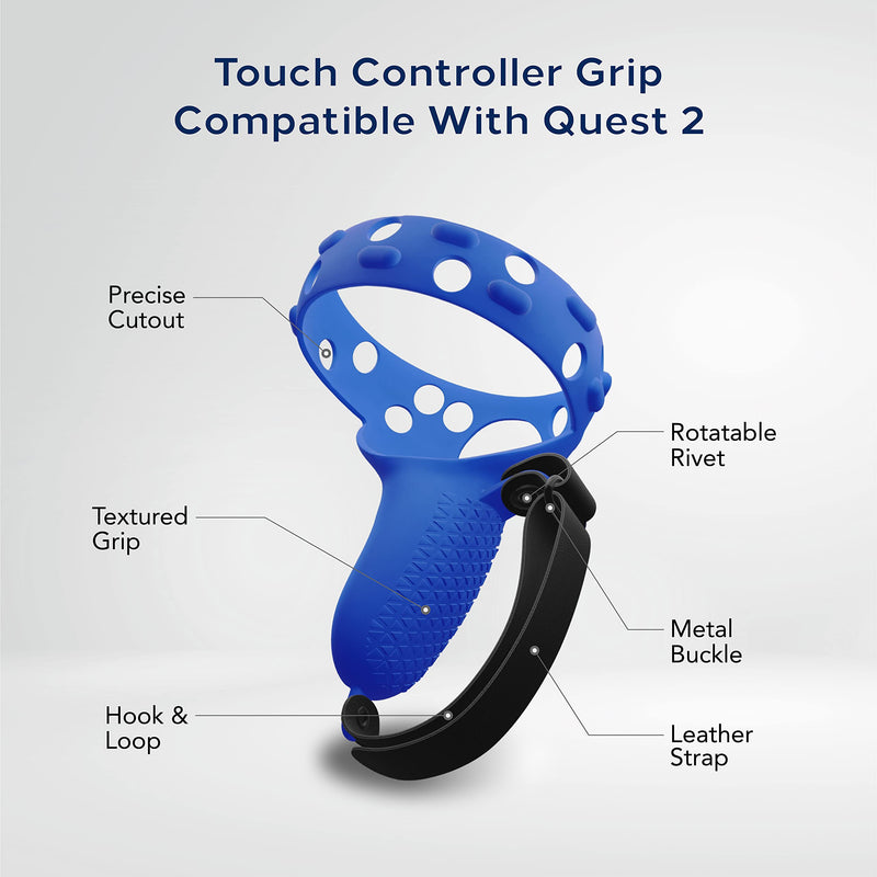 [AUSTRALIA] - TNP Controller Grips for Oculus Quest 2 / Meta Quest 2 Knuckle Strap Black VR Touch Controller Hand Grip Cover Protector Sleeve with Anti-Throw Adjustable Straps Blue 