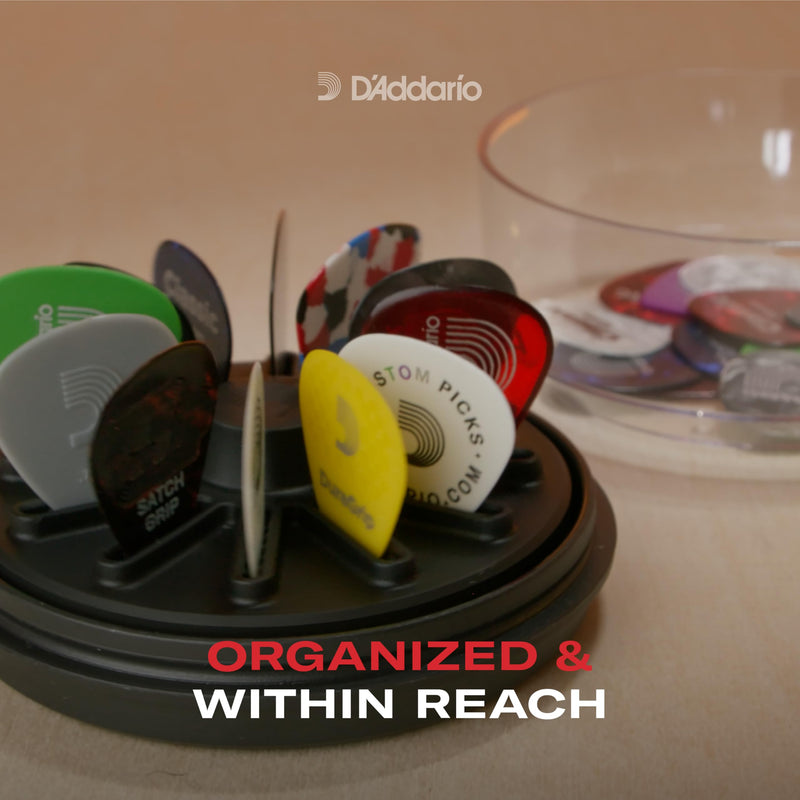 D'Addario Guitar Pick Holder 360, Case for Up to 12 Picks, Clear Lid, Gift for Musicians