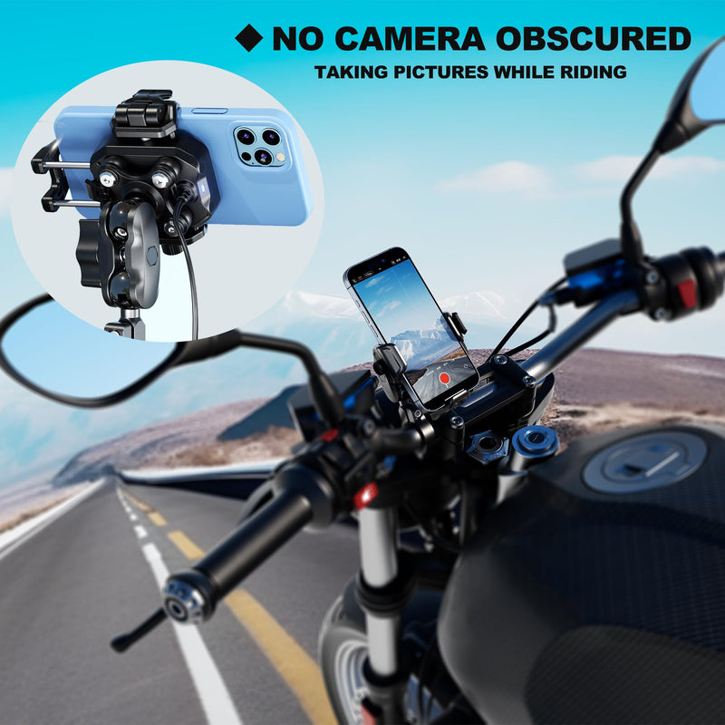 iMESTOU Motorcycle Wireless USB C Phone Mount Anti-Vibration, Anti-Theft 1" Ball Qi Phone Mount Suitable for 5.2"-7.2" Up to 15mm Thick Phones, Fits for 22-32mm Handlebars, Works with 12-24V Vehicles