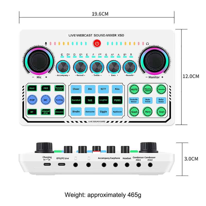 Portable Mixer,Professional Live Sound Card,Knob Design,Support for 12 Kinds of Warming Sound and a Key Mute,with Double Call Simple Port Design,Support for Two People Live at The Same Time