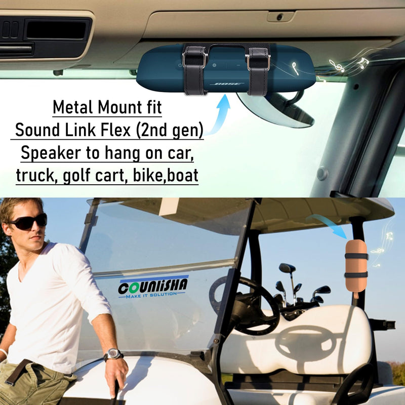 Metal Wall Mount for Bose SoundLink Flex Speaker (2nd Gen) ceiling Bracket | secure stable holder with adjustable straps for bose soundlink flex protable audio for Jet Ski/Snowmobile/Boat/PWC's,black