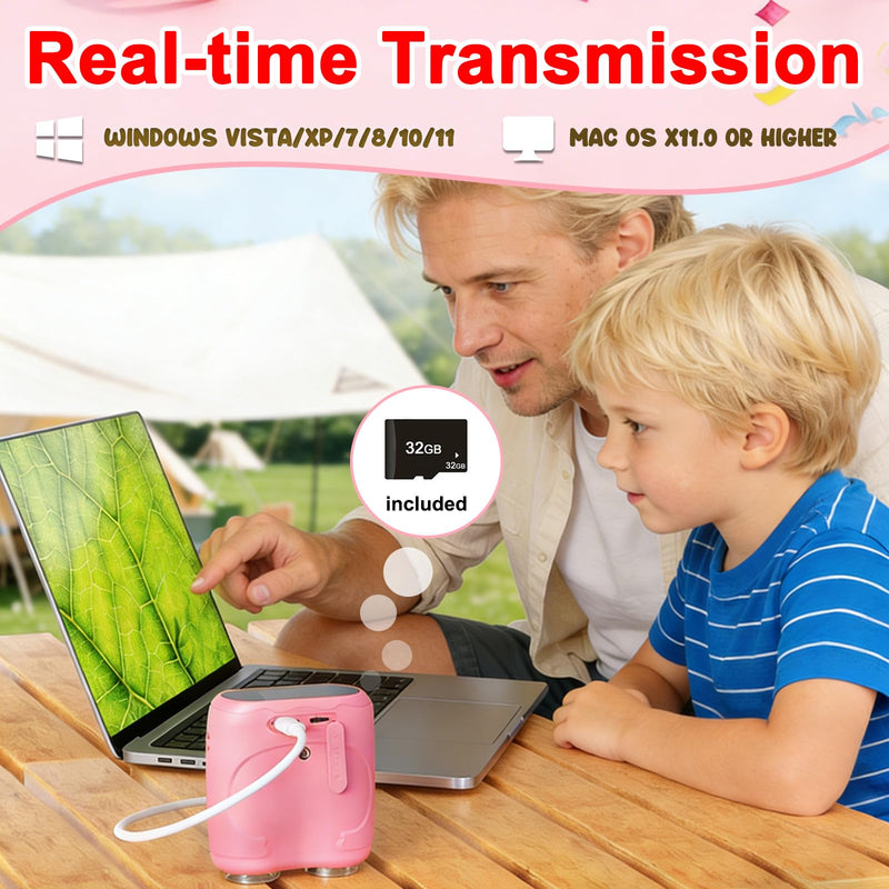 [AUSTRALIA] - 1000X Digital Microscope for Kids &Binoculars,Handheld Kids Microscope with 2.0" Screen,Rechargeable USB Portable Microscope,STEM Education Toys Christmas Birthday Gifts for Kids Boys Girls Ages 4-12 Pink 