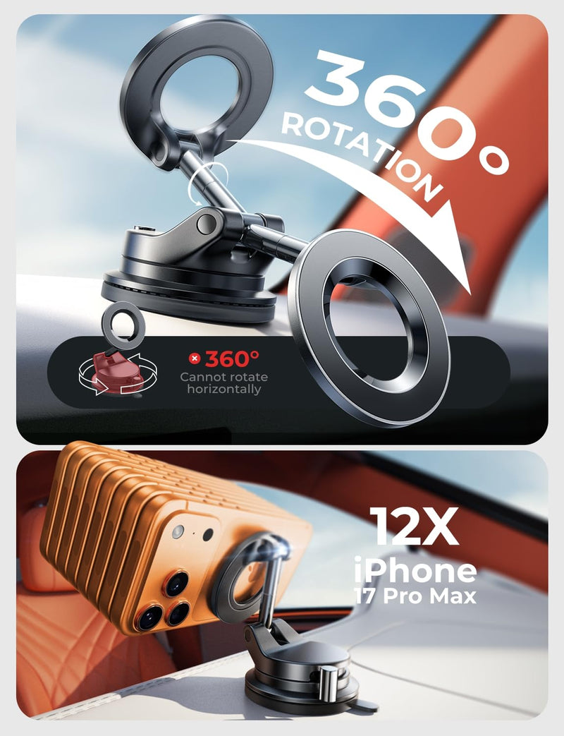 LISEN 2 Pack for Magsafe Car Mount, Magnetic Phone Holder for Car, Strong Magnetic Car Phone Mount, 89 LBS Suction Phone Mount Vacuum, Dashboard Gifts Phone Holders for Your Car Mount for iPhone 17 | 2400gf Strong Magnetic Power, 360° Adjustable Dashbo...