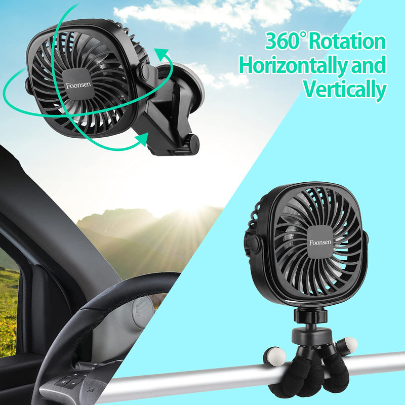 Foonsen Rechargeable USB Stroller Fan, Portable Car Fan, Car Seat Fan, Desk Fan, Flexible Tripod Clip on Bed, Bike, and Crib, Battery Powered