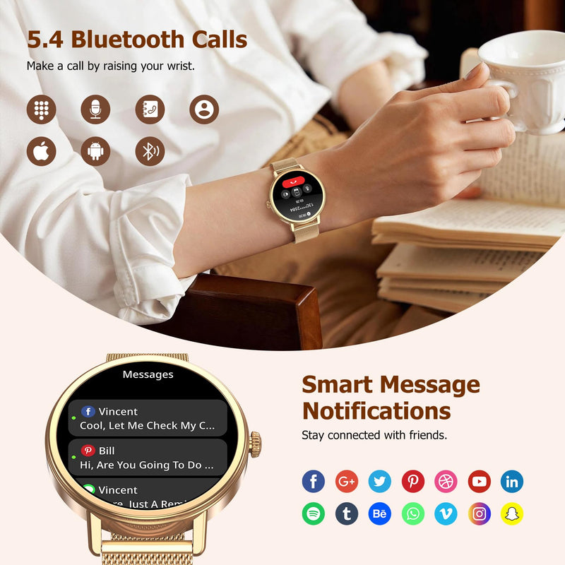 Smart Watches for Women Android / iPhone, 1.26" AMOLED Fitness Tracker with Bluetooth Calls, 8 Days Battery Life/Heart Rate Monitor/100+Sports Model, IP68 Waterproof Women's Smartwatches(2 Bands) Black X30