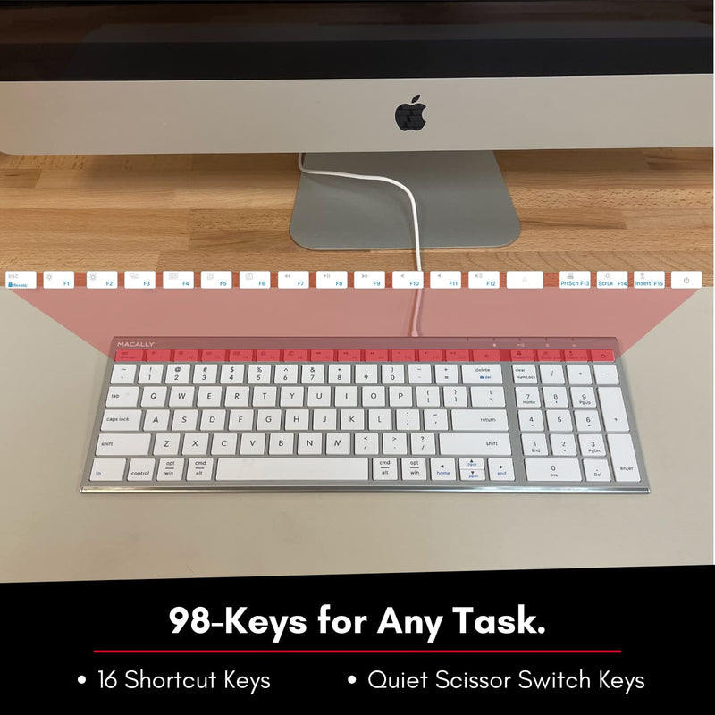 Keyboard for Mac and Windows, Macally Apple Wired Keyboard Compatible - Slim, Space-Saving Design USB Keyboard with Numeric Keypad - Budget-Friendly Laptop, MacBook, iMac Keyboard Replacement