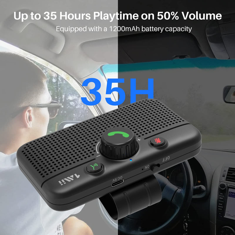 1Mii Bluetooth 5.3 Car Speaker, Handsfree Bluetooth Speakerphone for Cell Phone, Motion Auto On, Support Siri Google Voice Assistant for Android and iOS, Bluetooth 5.3 Car Kit with Visor Clip MK02
