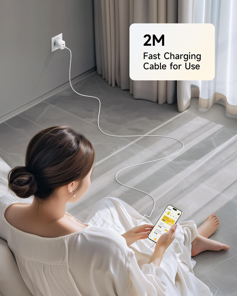 RAVIAD 20 W USB C Charger Pack of 2, [USBC + USBA] Fast Charger with USB C Cable 2 m, Mobile Phone Power Supply Type C with 2 Ports, Compatible with iPhone 16 15 Pro Max, Samsung Galaxy S25 S24 S23 2 pack