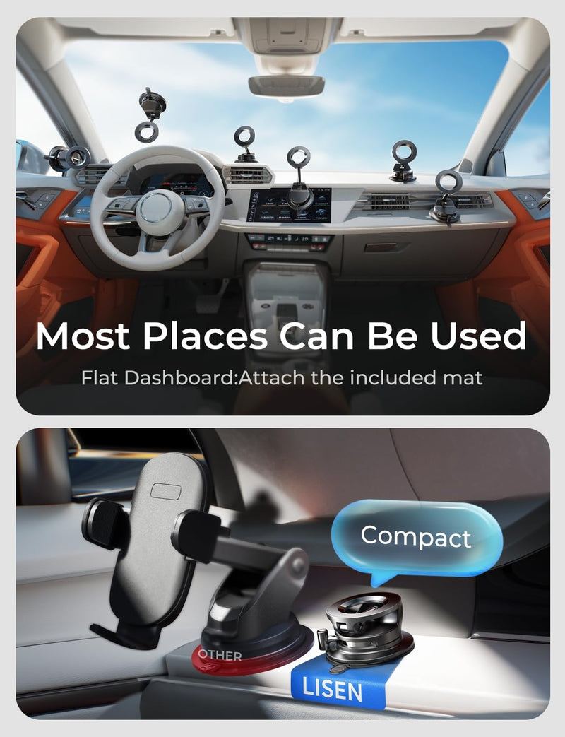 LISEN 2 Pack for Magsafe Car Mount, Magnetic Phone Holder for Car, Strong Magnetic Car Phone Mount, 89 LBS Suction Phone Mount Vacuum, Dashboard Gifts Phone Holders for Your Car Mount for iPhone 17 | 2400gf Strong Magnetic Power, 360° Adjustable Dashbo...