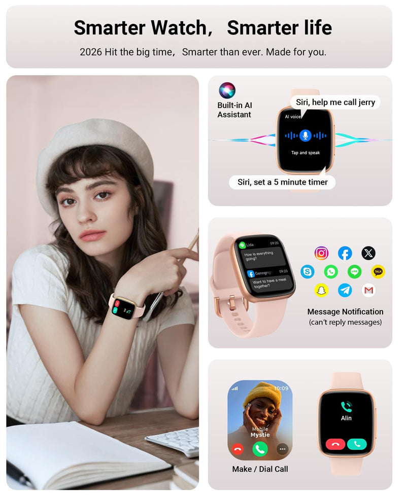 Gydom Smart Watch for Men/Women, 1.85" AMOLED Screen Fitness Tracker | for iPhone/Android/Samsung, Answer/Make Call, Heart Rate/Sleep/SpO2, 3ATM Waterproof, 120+ Sport Modes, AI Voice, Pink