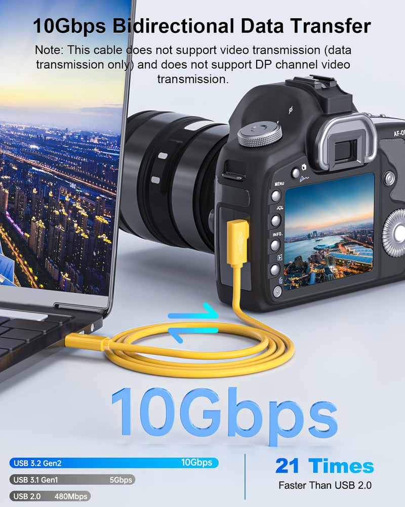 Fiber Optic USB C Tethering Cable 15FT, 10Gbps Right Angle Tether Cable with PD 60W & German SiliconLine Chip, Zero Latency & Zero Data Loss, High-Visibility for VR/Camera/Computer/Sony/Nikon/Canon