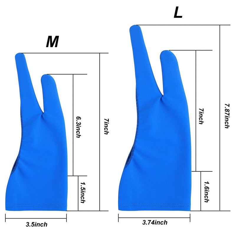 Artist Drawing Tablet Gloves Two Finger Graphics Painting Glove Free Size Creative Both Right and Left Hand 4 Pack Black Blue M