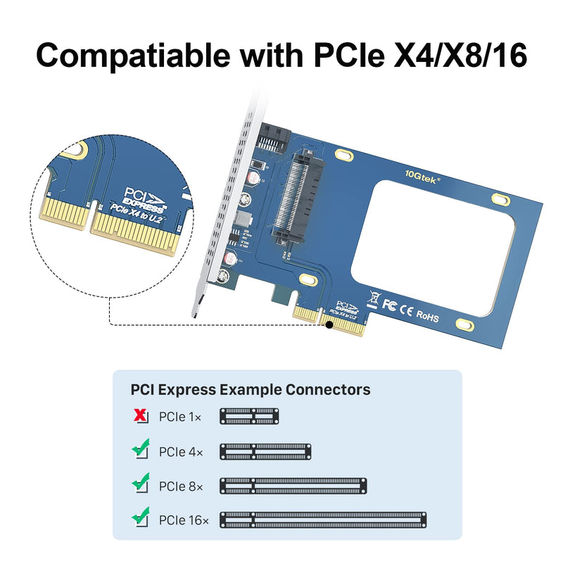 [AUSTRALIA] - U.2 SFF-8639 to PCIe NVMe SSD Adapter Card, PCIe 3.0 X4 Expansion Card for 2.5" U.2 NVMe SSD or 2.5" SATA SSD (1x) SFF-8639 