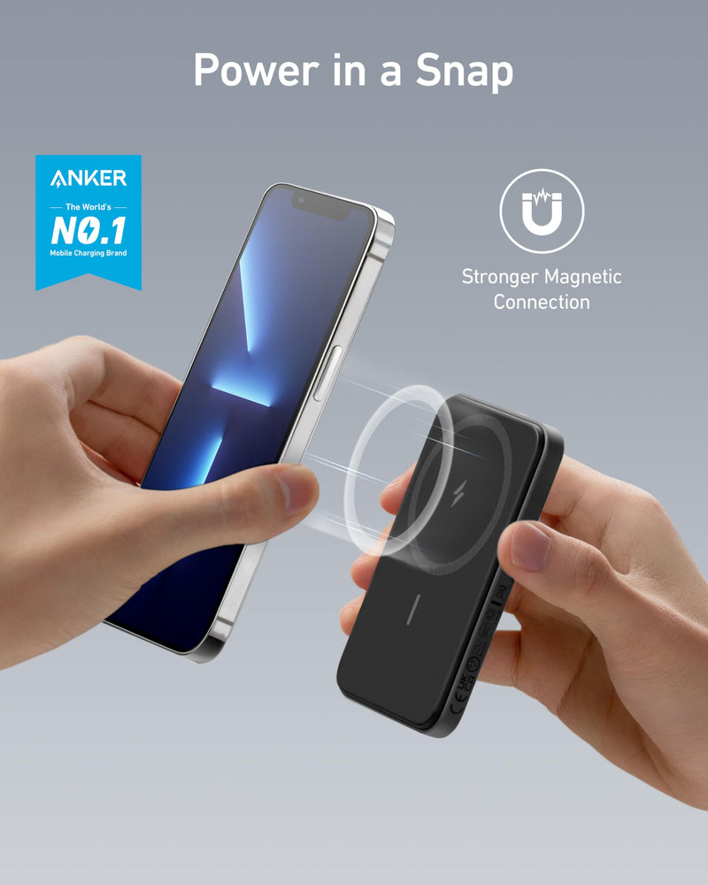 Anker Magnetic Portable Charger, 5,000mAh Wireless Portable Charger with USB-C Cable, Battery Pack Only Compatible with iPhone 15/15 Plus/15 Pro/15 Pro Max, iPhone 14/13/12 Series and more black