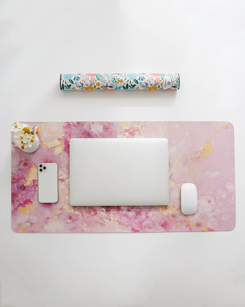 Loveon Rose Gold Large Mouse Pad,Cute Extended Gaming Desk Decor Pad,Office Desk Mat,PU Leather Waterproof Mousepad,Computer PC Laptop Pads for School Office Home and Game,31.5" x 15.7" -Golden Marble Rose Golden Marble