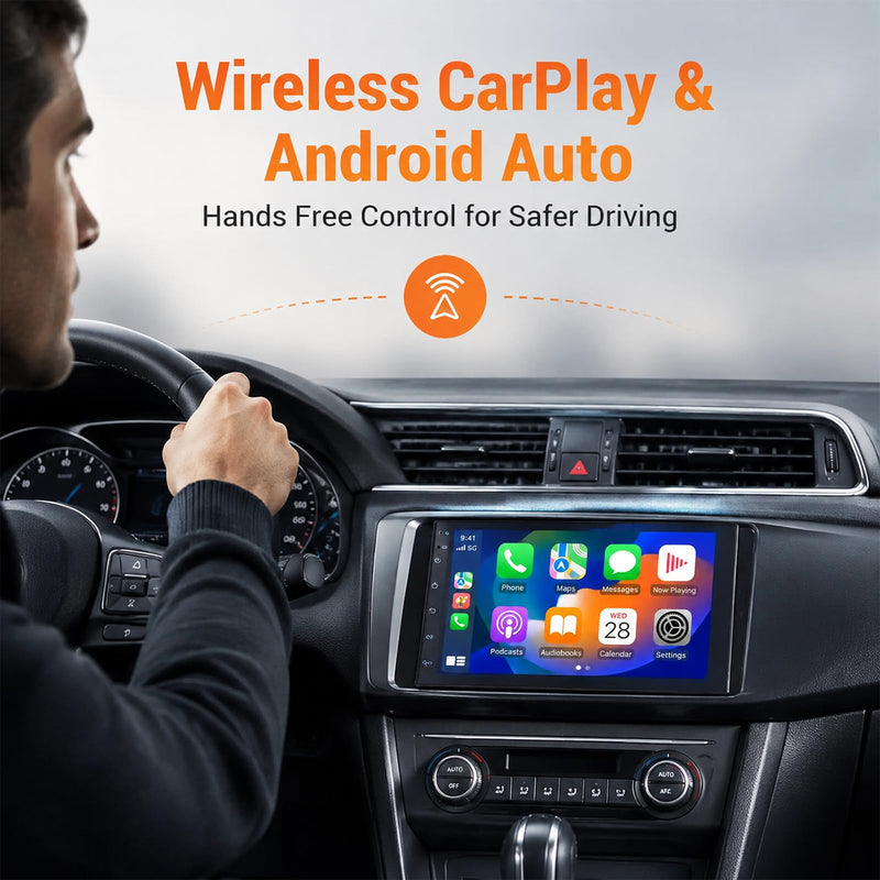 Haudio 7 Inch Double Din Car Stereo with Wireless Apple CarPlay & Android Auto, Android 13 Car Radio 2GB+32GB, GPS Navigation, Bluetooth, WiFi, Backup Camera, FM/RDS, Universal Double DIN Head Unit 7-inch 2+32G (with camera)